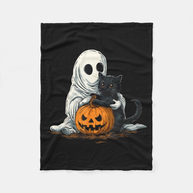 Couverture Polaire Fantôme Drôle Avec Chat Noir Et Citrouille Jack O  (Devant)