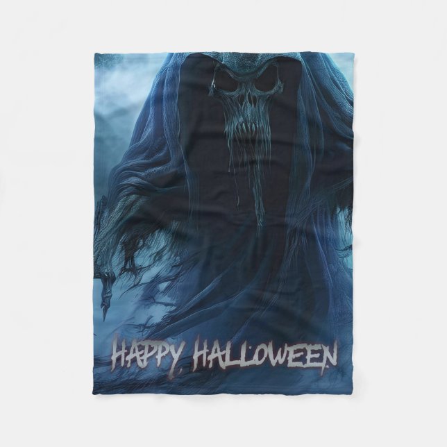 Couverture Polaire Fantôme noir dans un paysage infernal - Halloween (Devant)