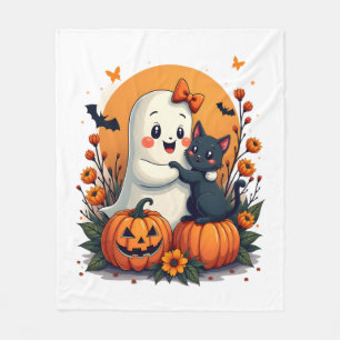 Couverture Polaire Fantôme vintage d'Halloween tenant un chat noir gr