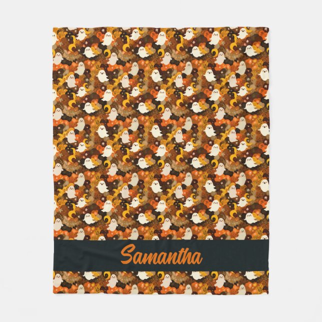 Couverture Polaire Fantômes d'automne et Halloween Feuille (Devant)