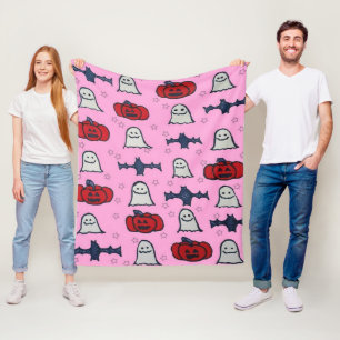 Couverture Polaire Fantômes d'Halloween rose, chauves-souris et Jack 