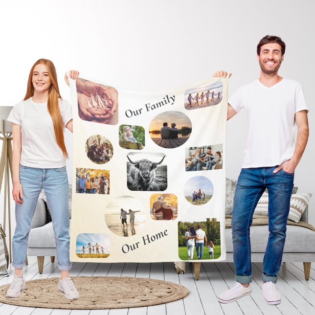 Couverture Polaire Farmhouse Cream moderne 13 Photo Collage Famille (Modern Farmhouse Our Family Our Home Photo Collage blanket 12 to 13 photos custom text personalized )