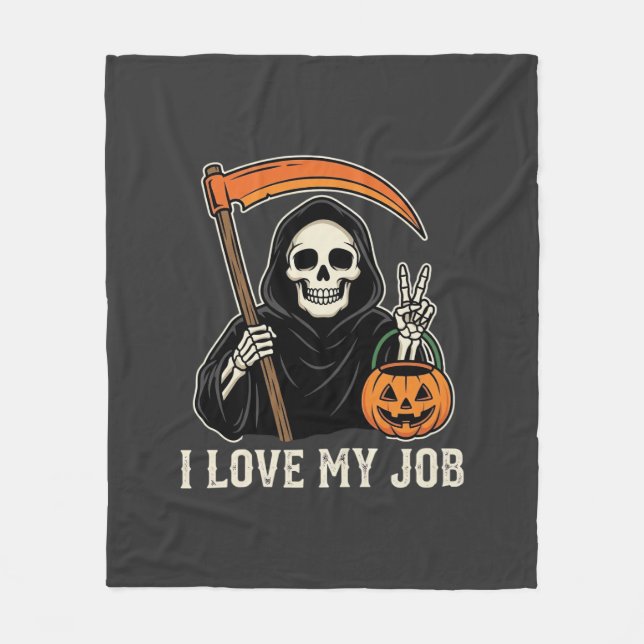 Couverture Polaire Faucheuse J'aime Mon Travail Design Halloween (Devant)
