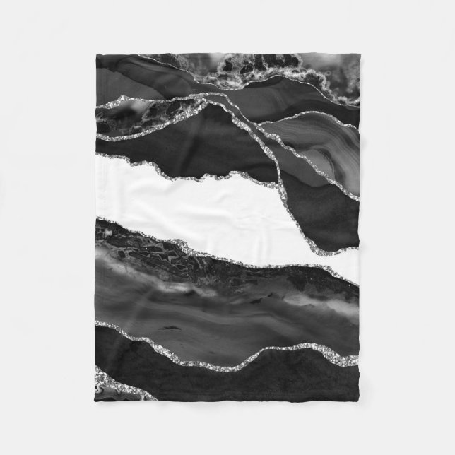 Couverture Polaire Fausse Agate Marbrée Noir Blanc Pierre Moderne Ten (Devant)