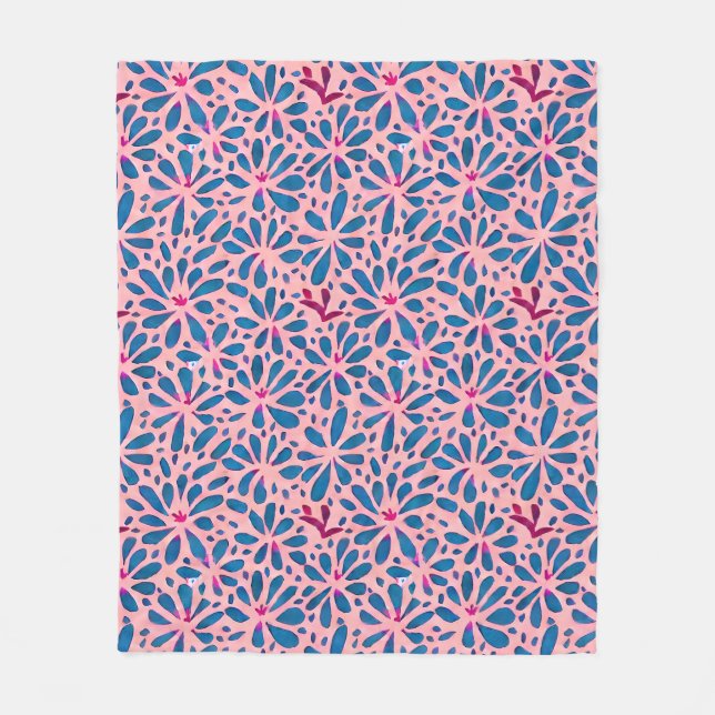 Couverture Polaire Faux Cutout Pink Blue Folk Art inspiré (Devant)