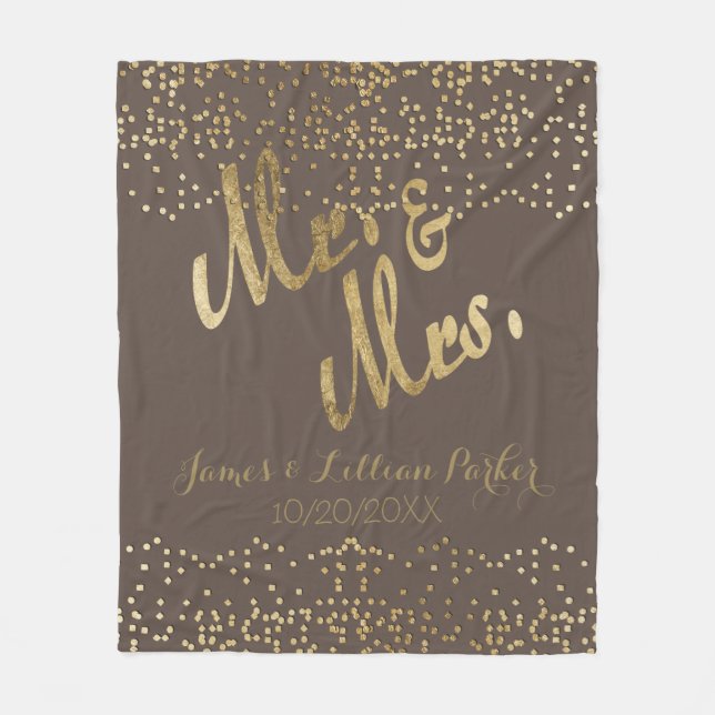 Couverture Polaire Faux Gold Foil "M. & Mme." Mariage monogramme (Devant)