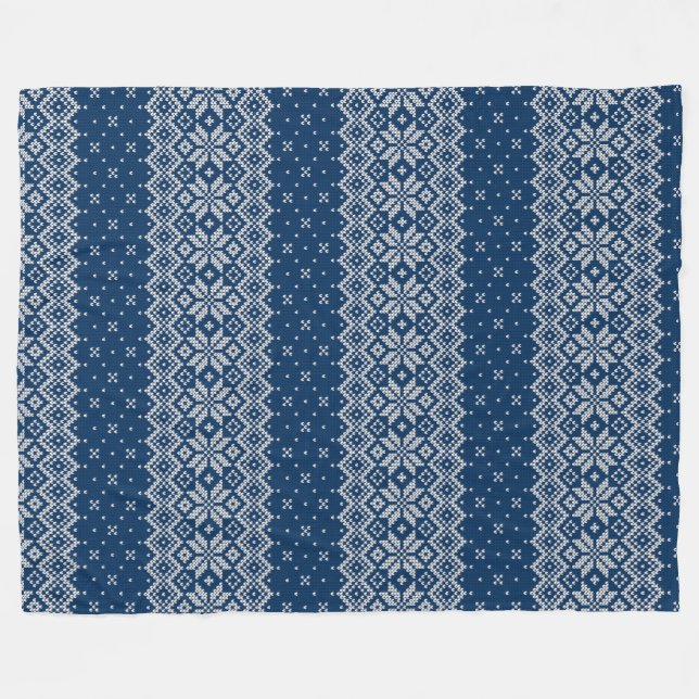 Couverture Polaire Faux Tricot de laine Motif bleu et blanc (Devant (Horizontal))
