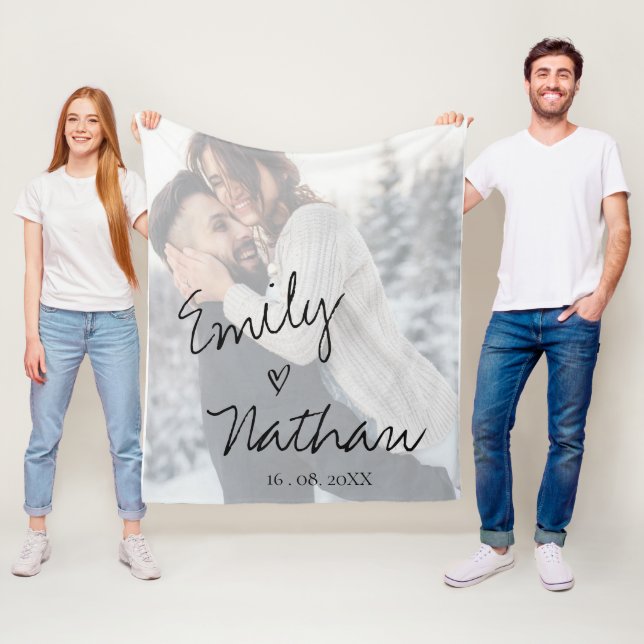 Couverture Polaire Faux Vellum Effet Mariage photo Date personnalisée (En situation)