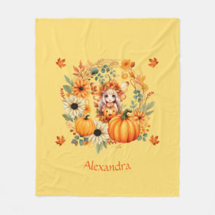 Couverture Polaire Fée Citrouille mignonne dans la couronne d'automne