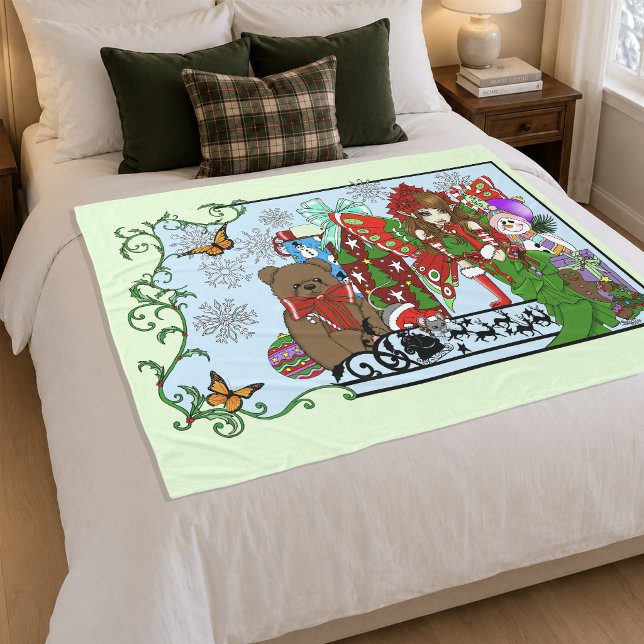Couverture Polaire Fée de Noël Jouets Verts Festifs (Créateur téléchargé)