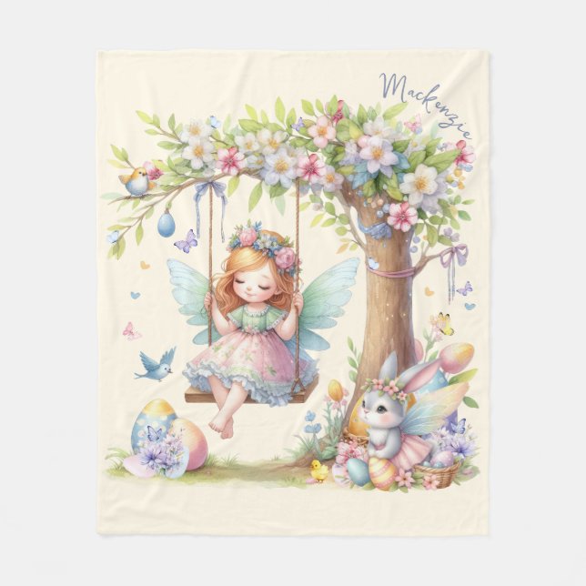Couverture Polaire Fée de printemps de Pâques à l'aquarelle (Devant)