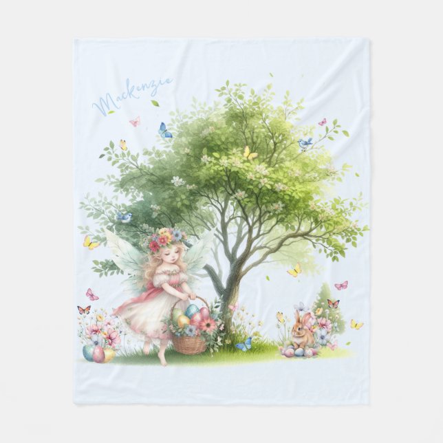 Couverture Polaire Fée de printemps de Pâques à l'aquarelle (Devant)