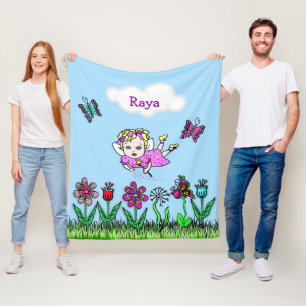 Couverture Polaire Fée personnalisée, Fleurs et Papillons Fille