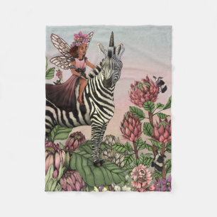 Couverture Polaire Fée rose mignonne sur Zebra Unicorn Floral Art
