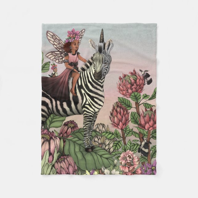 Couverture Polaire Fée rose mignonne sur Zebra Unicorn Floral Art (Devant)