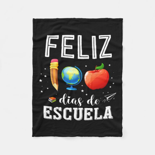 Couverture Polaire Feliz 100 Dias De Escuela Enseignant Espagnol Heur (Devant)