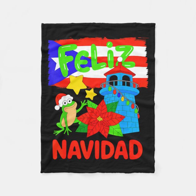 Couverture Polaire Feliz Navidad Puerto Rico Flag Floral Frog Boricua (Devant)