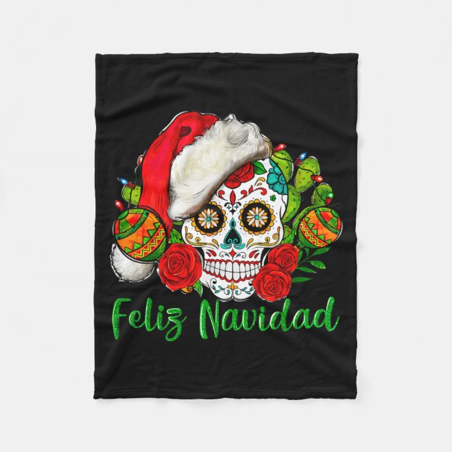 Couverture Polaire Feliz Navidad Sugar Skull Mexican Christmas  (Devant)