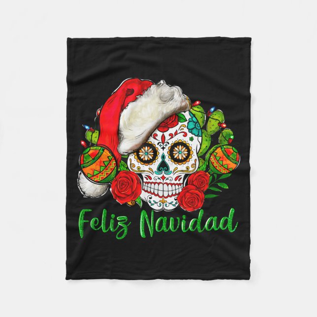 Couverture Polaire Feliz Navidad Sugar Skull Mexican Christmas  (Devant)