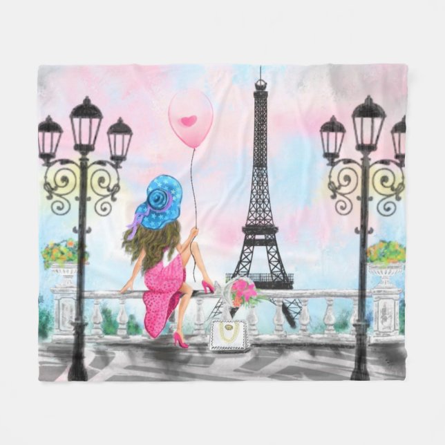 Couverture Polaire Femme à Paris Blanche polaire avec Tour Eiffel (Devant (Horizontal))
