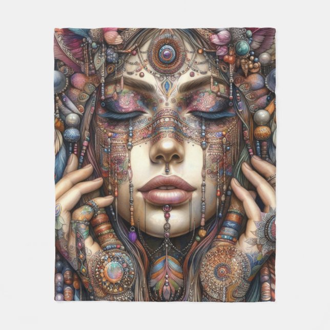 Couverture Polaire Femme avec ornementation tribale élaborée (Devant)