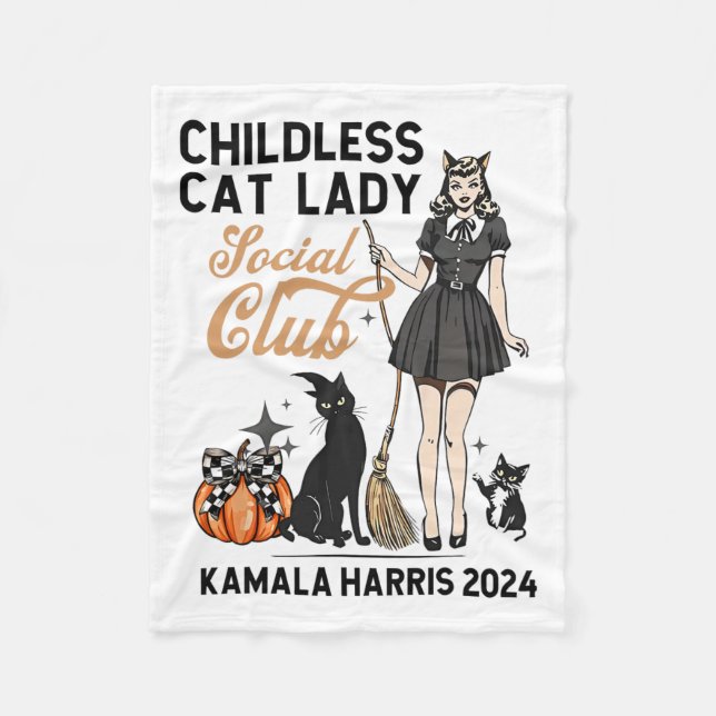 Couverture Polaire Femme chatte sans enfants Voter Halloween sorcière (Devant)