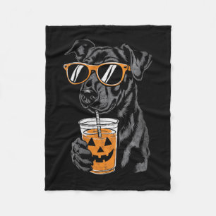 Couverture Polaire Femme Chien Noir Avec Boisson Citrouille Lunettes