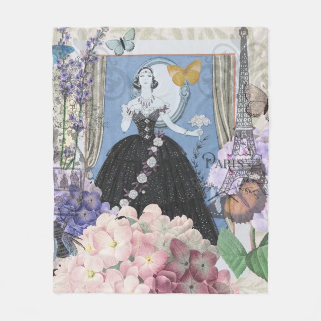 Couverture Polaire Femme élégante bleue Robe florale Chic (Devant)