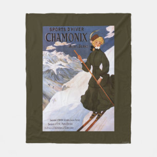 Couverture Polaire Femme en affiche verte de ski