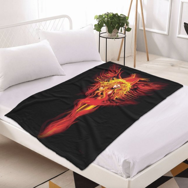 Couverture Polaire Femme Phénix Fantastique Rouge Feu Noir (Créateur téléchargé)