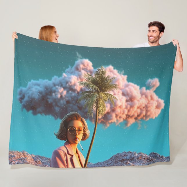 Couverture Polaire Femme surréaliste avec palmier (En situation)