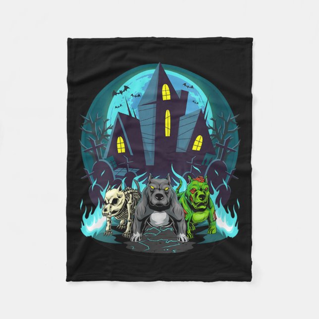 Couverture Polaire Femmes Halloween Pitbulls Zombie Squelette Noir (Devant)
