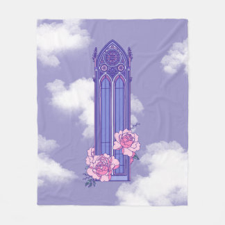 Couverture Polaire Fenetre gothique pastel rose et violet avec pivoin