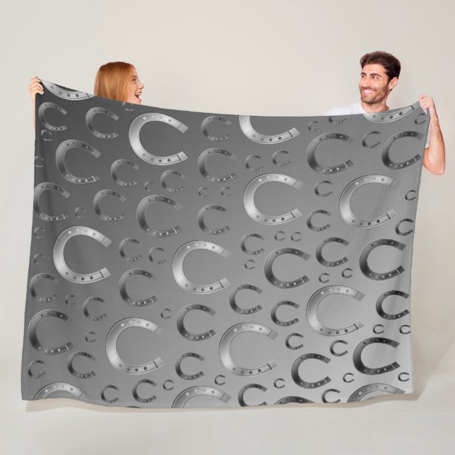 Couverture Polaire fer à cheval, argent, gris motif, chance, motif, r (En situation)