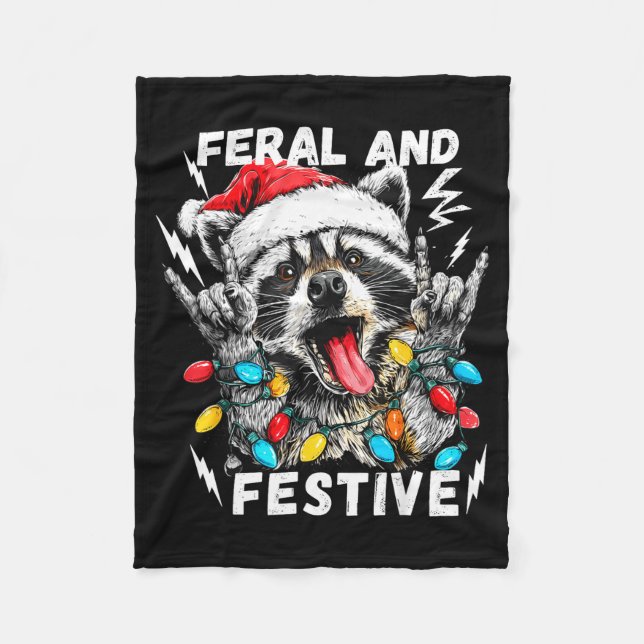 Couverture Polaire Feral And Festive Funny Christmas Rocker Raccoon S (Devant)