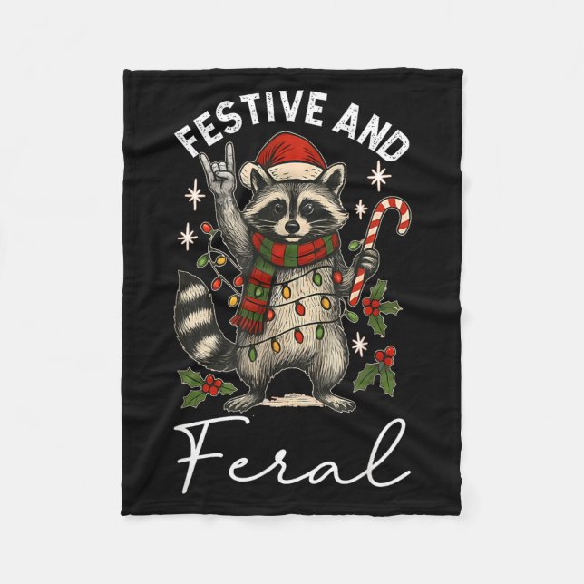 Couverture Polaire Feral And Festive Raccoon Santa Hat Christmas Ligh (Devant)