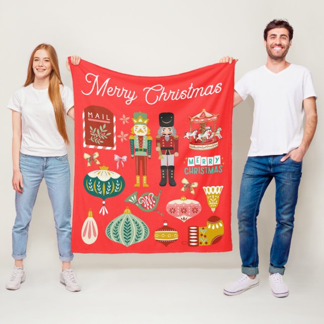 Couverture Polaire Festif motif Noisette Noël Rouge (En situation)