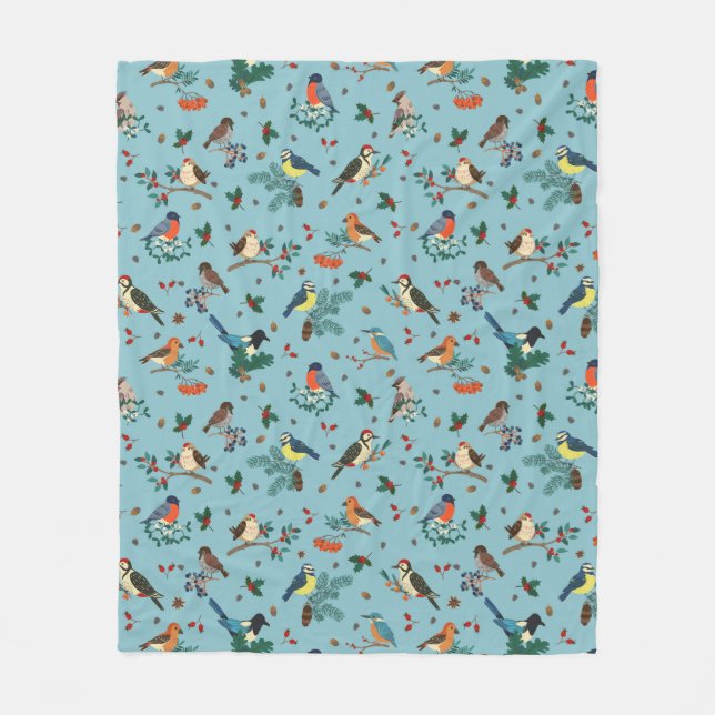 Couverture Polaire Festif Oiseaux d'hiver Motif de Noël (Devant)