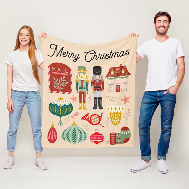 Couverture Polaire Festin pastel rose Holly noisette de Noël (En situation)