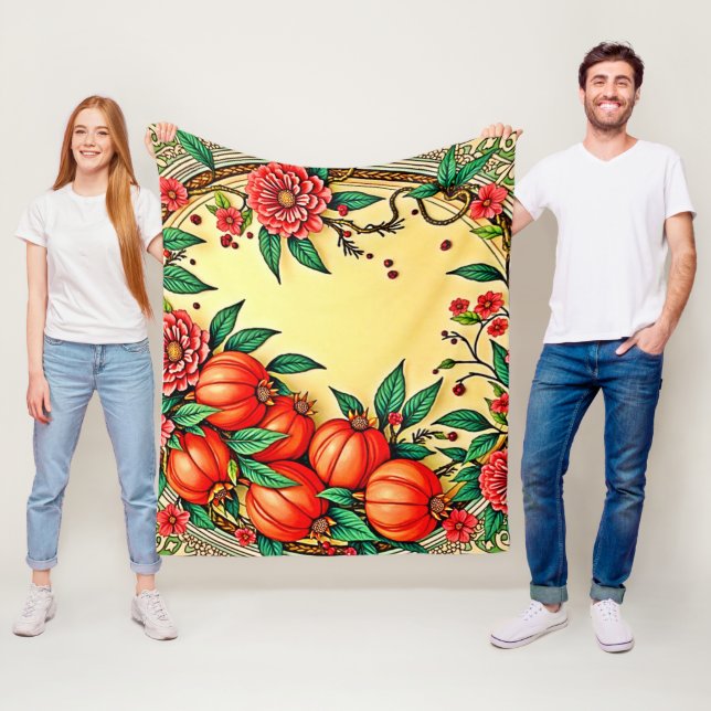Couverture Polaire Festive Automne Floral Illustration Design (En situation)