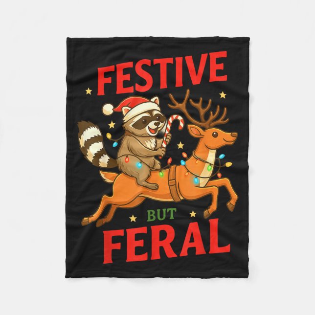 Couverture Polaire Festive But Feral Funny Christmas Raccoon Riding R (Devant)