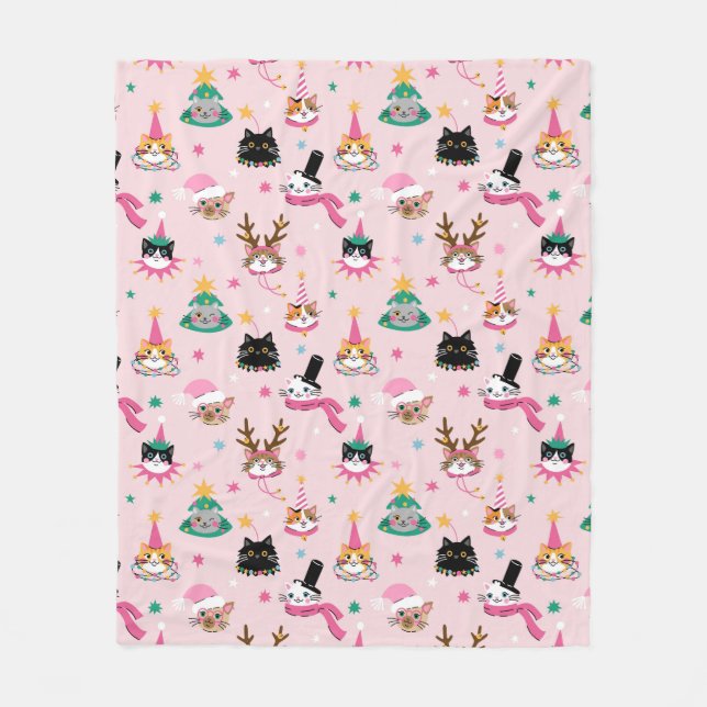 Couverture Polaire Festive Chat Faces en Motif Casquette de vacances (Devant)