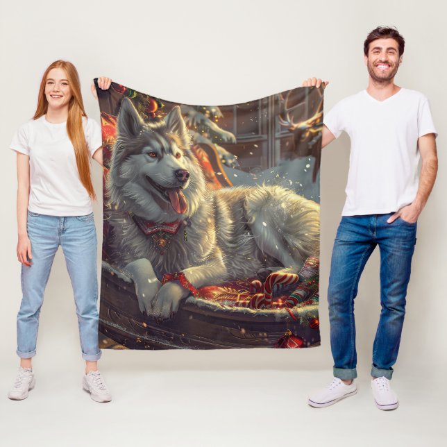 Couverture Polaire Festive de Noël de chien laphund finlandais (En situation)