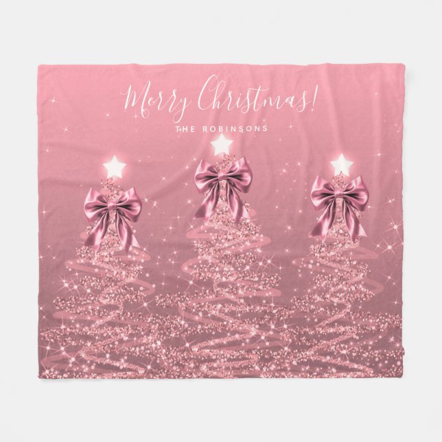 Couverture Polaire Festive Holiday Blush Pink Christmas Trees Bows (Devant (Horizontal))