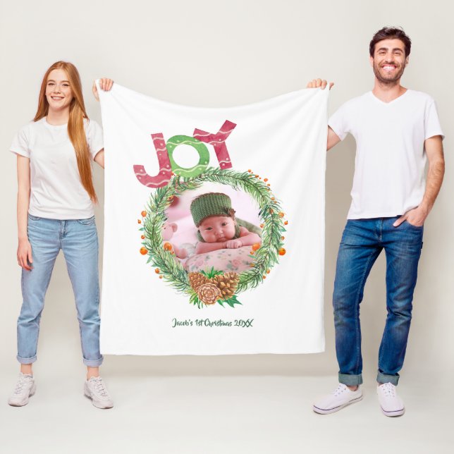 Couverture Polaire Festive JOY La première photo de Noël du bébé (En situation)