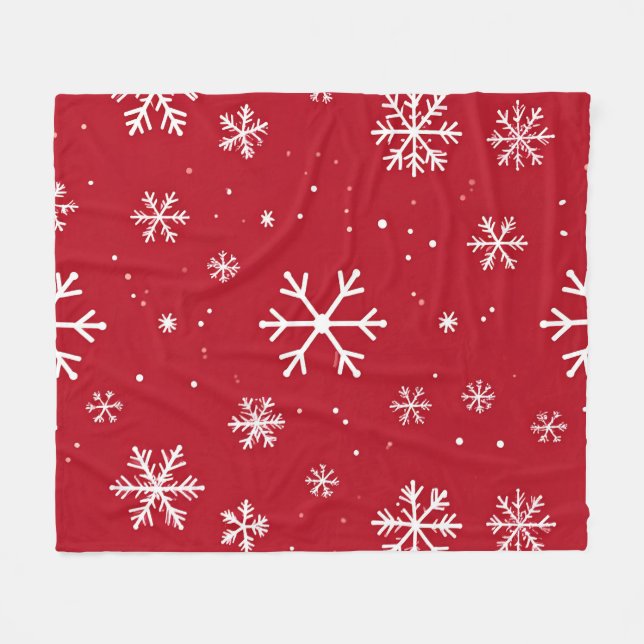 Couverture Polaire Festive red background with white snowflakes (Devant (Horizontal))