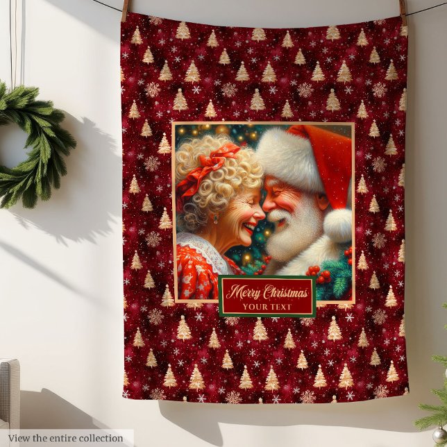 Couverture Polaire Festive Throw Blanket Or Bourgogne M & Mme Claus (Festive Throw Blanket Burgundy Gold Mr & Mrs Claus)
