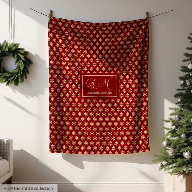 Couverture Polaire Festive Throw Blanket Red Gold Snowflake Christmas (Festive Throw Blanket Red Gold Snowflake Christmas)