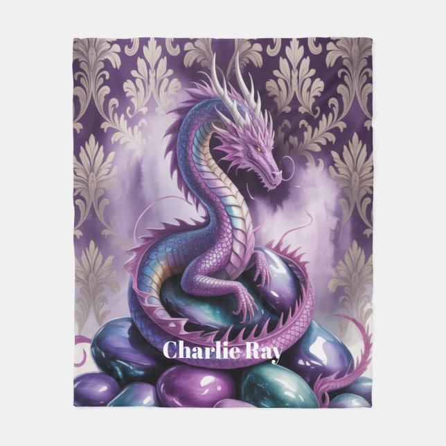 Couverture Polaire Fête d'anniversaire Dragon Gothique Violet  (Devant)
