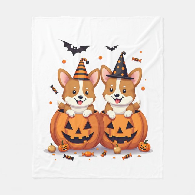 Couverture Polaire Fête de Corgi Citrouille (Devant)